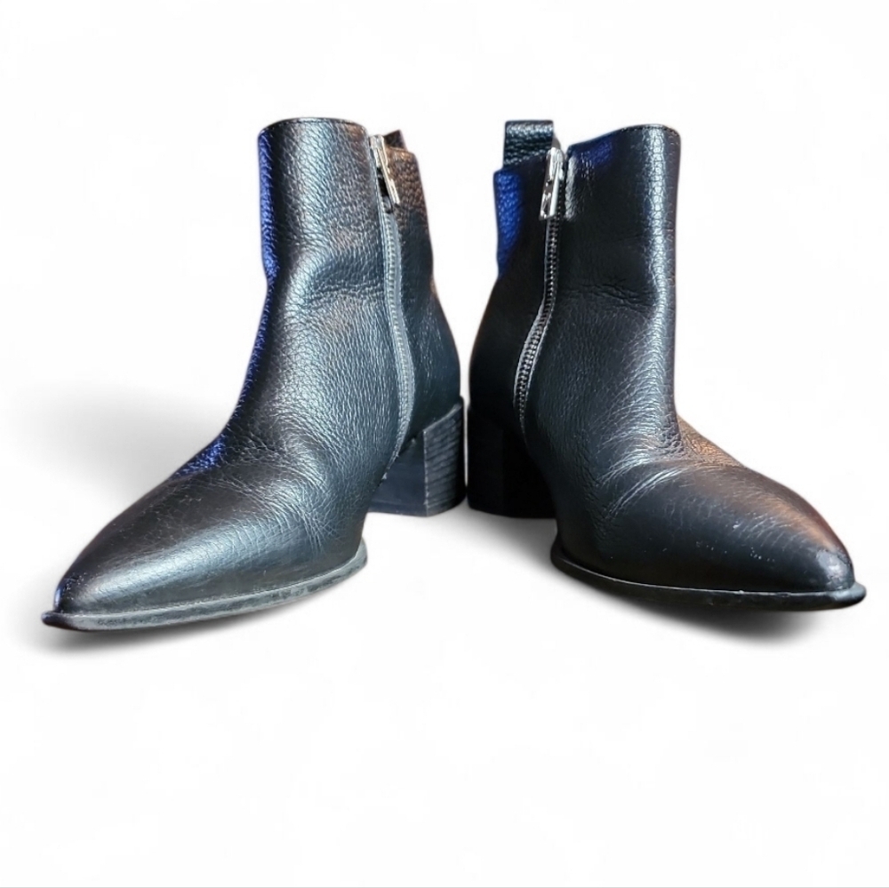 Everlane The Boss black pebbled leather zip up boots pointed toe block heel 5.5 - Picture 5 of 10
